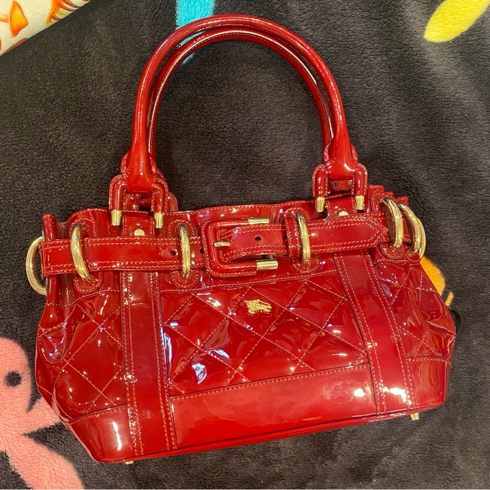 Burberry patent leather Burgundy handbag